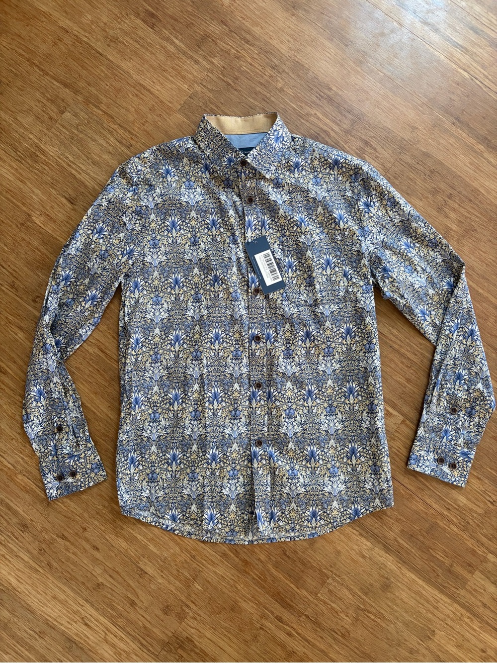 NWT Rue Saint-Patrick Mens Small Long Sleeve Button Down Shirt Floral Damask